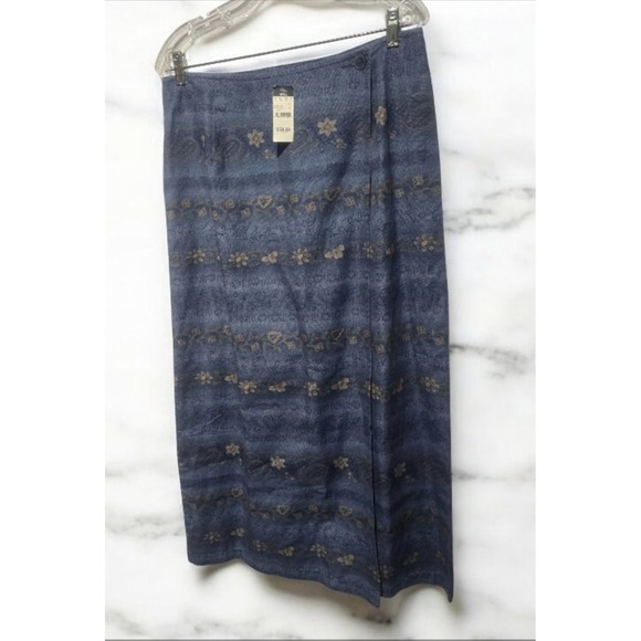 NWT Eddie Bauer 90s Wrap Skirt Womens Y2K Maxi Blue Floral Linen Blend 16 Tall - Picture 1 of 4